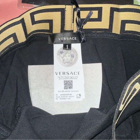 NWT XS Versace Black Greca High-Rise Briefs Panties Cotton - Size: 1 (X-Small) - Picture 8 of 13